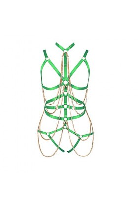 Ensemble harnais de corps en plumes pour femme avec lanières et porte-jarretelles, Vert fruit - 82, Taille unique
