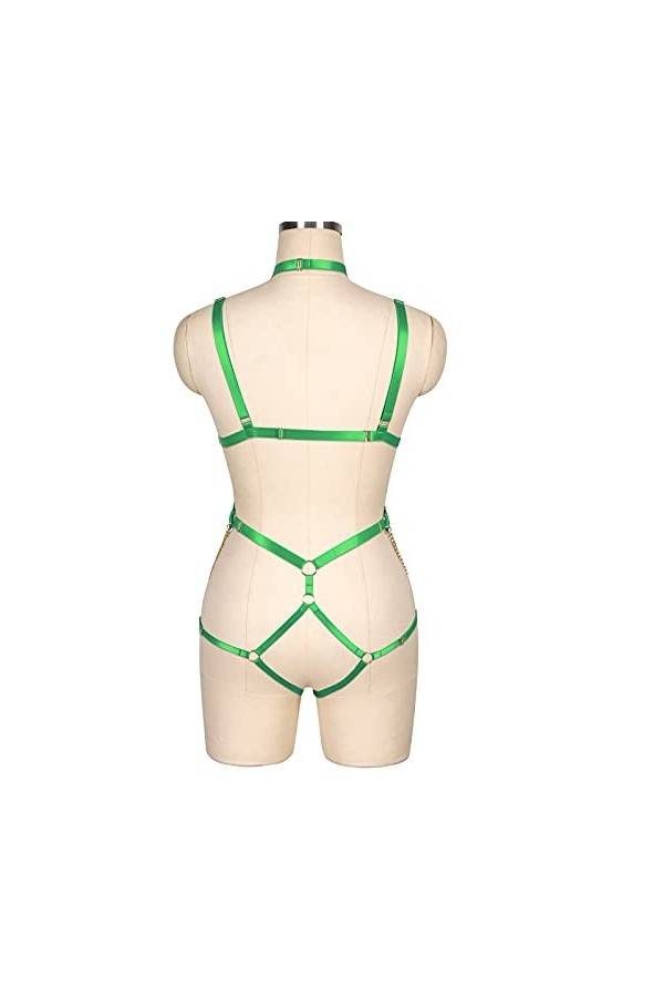 Ensemble harnais de corps en plumes pour femme avec lanières et porte-jarretelles, Vert fruit - 82, Taille unique