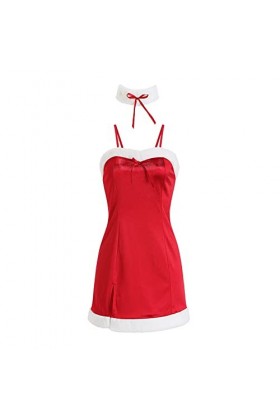 JasmyGirls Mini robe sexy de Noël rouge Mère Claus Cosplay Costume Père Noël Anime Fourrure Nuisette Fêtes Moulante, Rouge, X