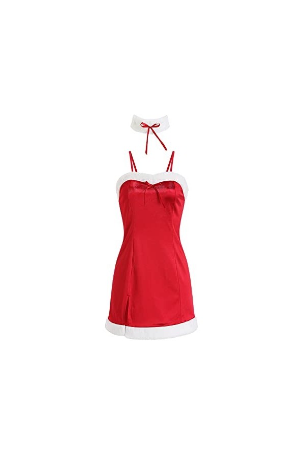 JasmyGirls Mini robe sexy de Noël rouge Mère Claus Cosplay Costume Père Noël Anime Fourrure Nuisette Fêtes Moulante, Rouge, X