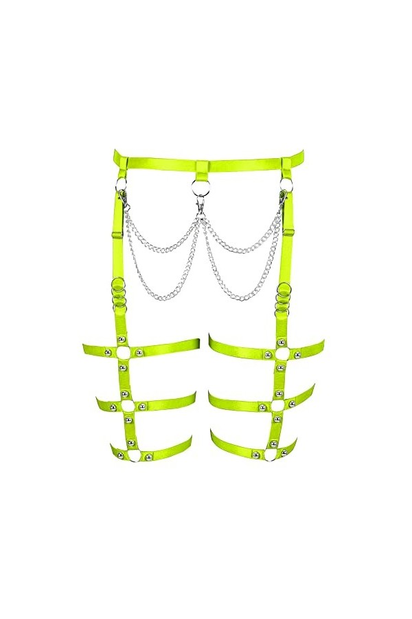JMMHSS Femmes Punk Plus Taille Chaîne Corps Harnais Jarretière Ceinture Élastique À Bretelles Évider Ceinture Halloween Rave 