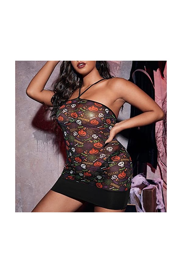 Nuisette sexy pour Halloween - Grande taille - Nuisette transparente en maille - Pyjama coquin - Noir, Black, XXX-Large