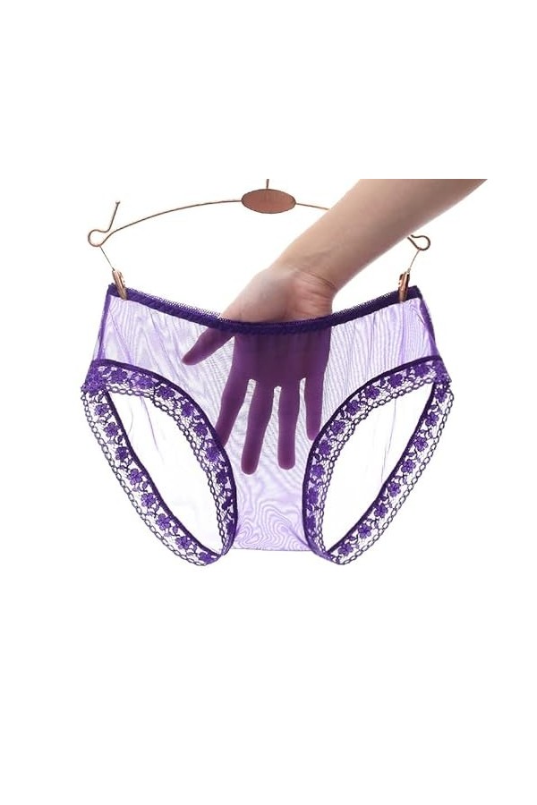 PIANAI Culotte Sexy en Maille Transparente pour Femme sans Couture Respirante Sexy Taille Basse Lot de 2 ,Violet,L
