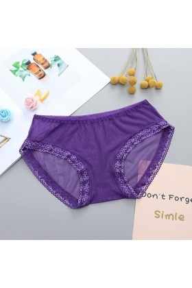 PIANAI Culotte Sexy en Maille Transparente pour Femme sans Couture Respirante Sexy Taille Basse Lot de 2 ,Violet,L
