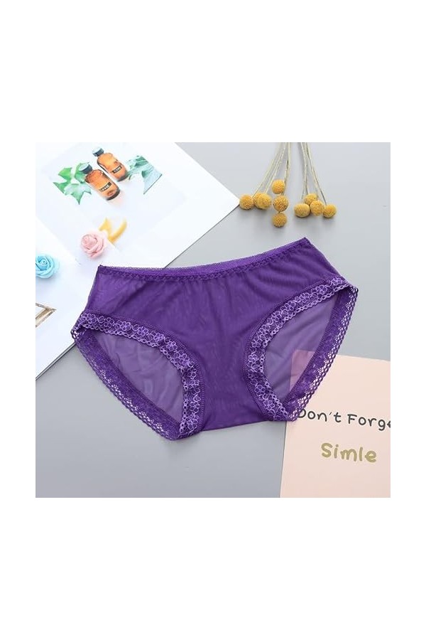 PIANAI Culotte Sexy en Maille Transparente pour Femme sans Couture Respirante Sexy Taille Basse Lot de 2 ,Violet,L