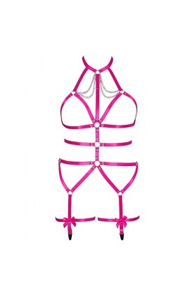 Femmes Body Harnais Soutien-Gorge Grande Taille Cage chaîne en métal Soutien-Gorge Bas Mode Punk Jarretière Ensemble Gothique