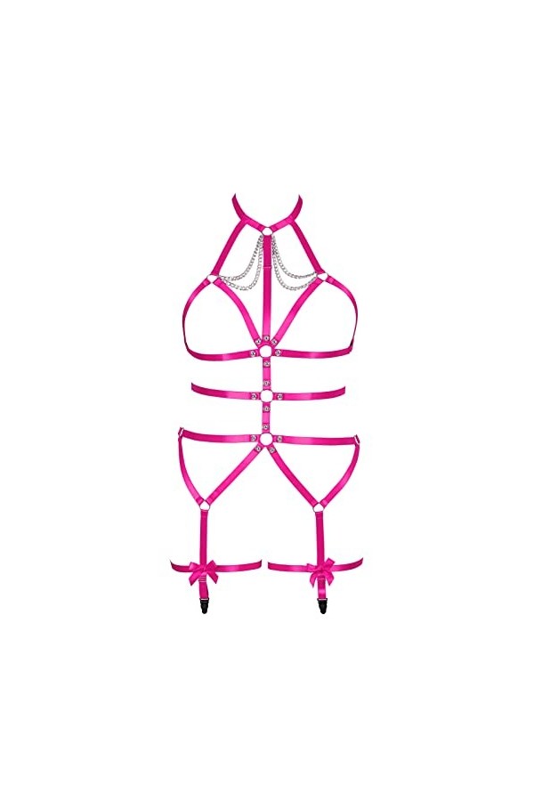 Femmes Body Harnais Soutien-Gorge Grande Taille Cage chaîne en métal Soutien-Gorge Bas Mode Punk Jarretière Ensemble Gothique