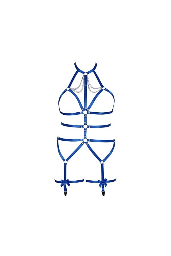 Femmes Body Harnais Soutien-Gorge Grande Taille Cage chaîne en métal Soutien-Gorge Bas Mode Punk Jarretière Ensemble Gothique
