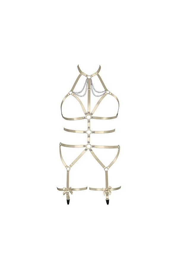 Femmes Body Harnais Soutien-Gorge Grande Taille Cage chaîne en métal Soutien-Gorge Bas Mode Punk Jarretière Ensemble Gothique