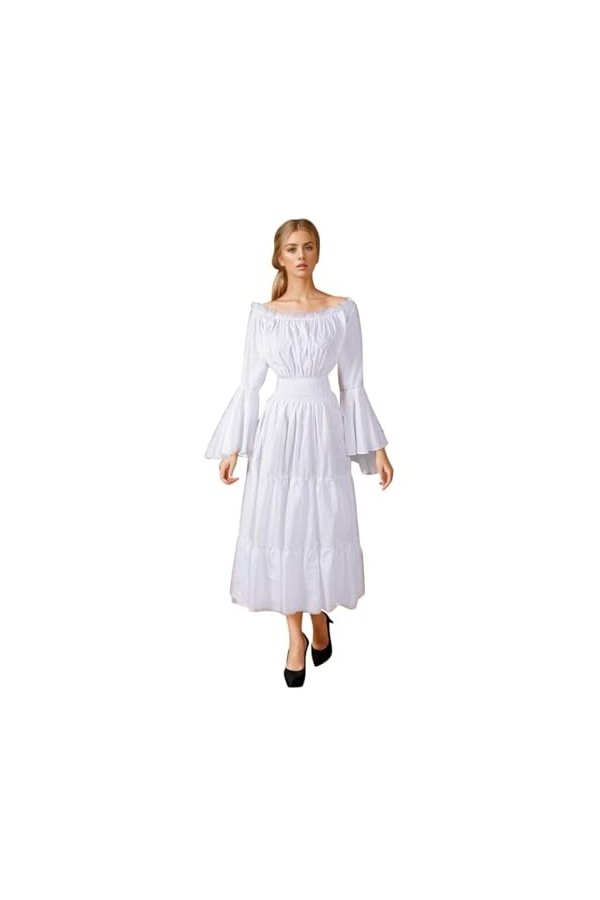 KBOPLEMQ Vêtements médiévaux pour femme - Robe longue victorienne - Robe de princesse - Robe tunique - Robe de taille - Costu