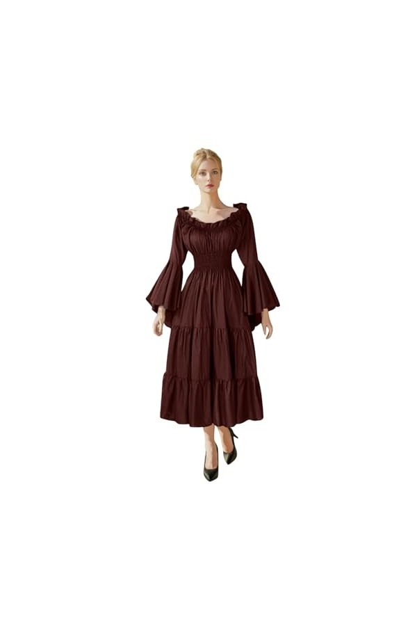 KBOPLEMQ Vêtements médiévaux pour femme - Robe longue victorienne - Robe de princesse - Robe tunique - Robe de taille - Costu