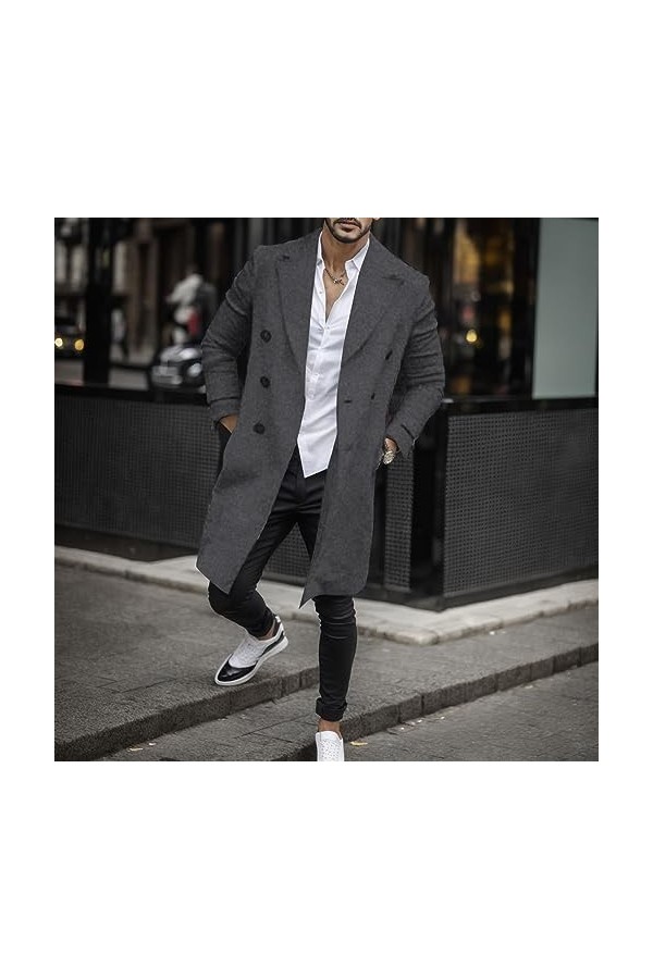 Mymyguoe Manteau Homme Business Manteau Laine Chaud Hiver Manteau Longues Vestes Coupe-Vent Manteau Décontracté Vêtements de