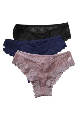 LLaviD Culotte Femme 3Pcs / Set Culotte De Faible Hauteur sous-Vêtements sous Lingerie De Culotte-Black White Wine Red-L-3Pcs