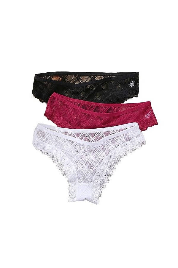 LLaviD Culotte Femme 3Pcs / Set Culotte De Faible Hauteur sous-Vêtements sous Lingerie De Culotte-Black White Wine Red-L-3Pcs