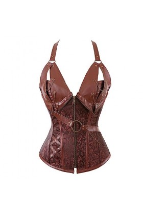 SHANHE Corset Grande Taille Faux Cuir Lingerie Pirate Costume Corset Corset Haut De La Poitrine Steampunk Corset Femme Marron