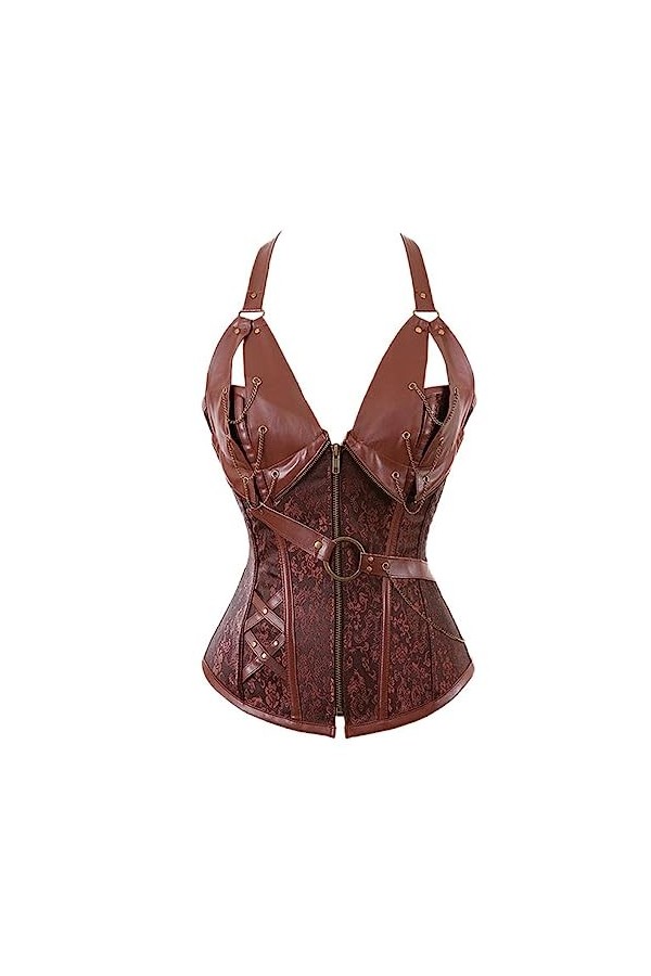 SHANHE Corset Grande Taille Faux Cuir Lingerie Pirate Costume Corset Corset Haut De La Poitrine Steampunk Corset Femme Marron