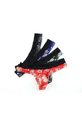 MENGQING Lot de 4 strings sexy en dentelle pour homme - Taille basse - Sous-vêtements en maille - Pour homme - Lingerie sexy 