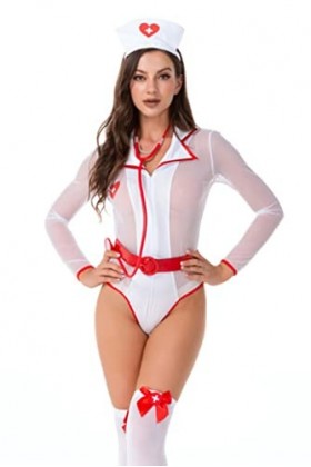 SALTVA Costume de soubrette sexy pour femme - Tenue de jeu de rôle - Uniforme sexy pour femme - Costume dinfirmière - Linger