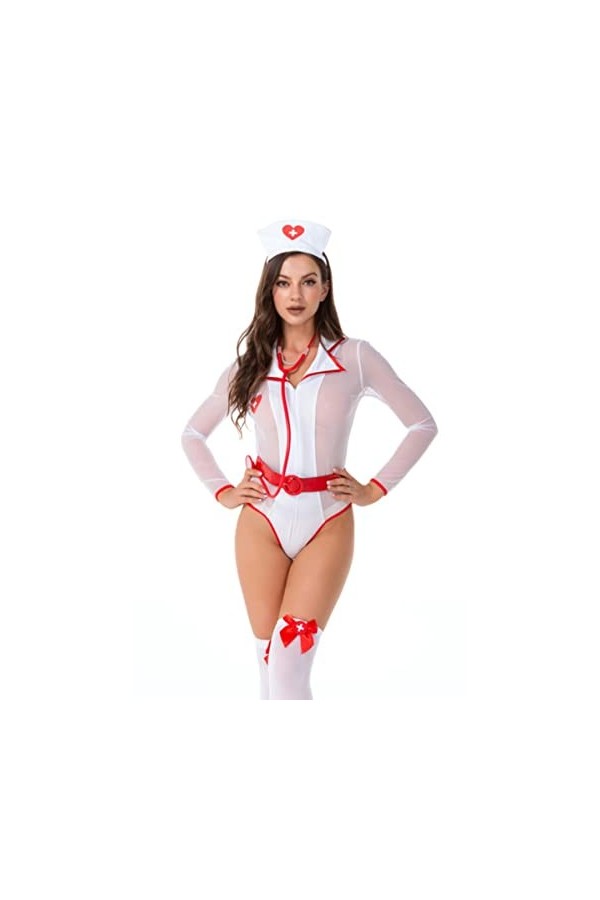 SALTVA Costume de soubrette sexy pour femme - Tenue de jeu de rôle - Uniforme sexy pour femme - Costume dinfirmière - Linger