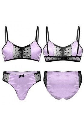 SALTVA Sissy Ensemble de lingerie exotique en satin pour homme avec soutien-gorge à bretelles spaghetti et string