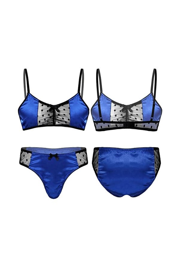 SALTVA Sissy Ensemble de lingerie exotique en satin pour homme avec soutien-gorge à bretelles spaghetti et string