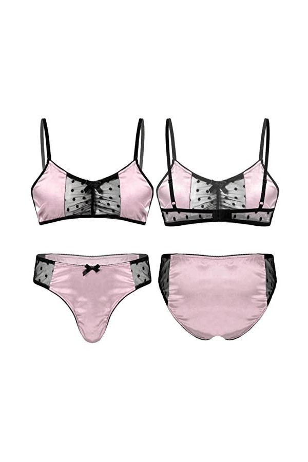 SALTVA Sissy Ensemble de lingerie exotique en satin pour homme avec soutien-gorge à bretelles spaghetti et string