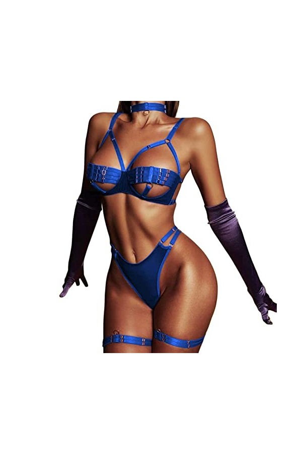 Harnais Lingerie sous-vêtements érotiques laçage Sexe Confusion Lait de rosée entrelacé Industrie Lourde Ensemble de Quatre p