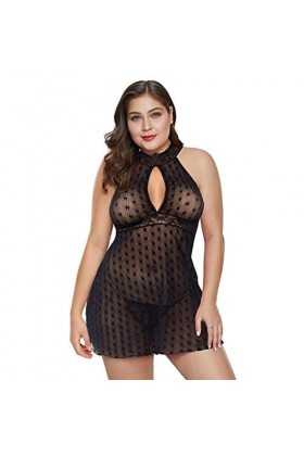 Fashion Sexy Femmes Dentelle Sexy Plus Size Lingerie Pajamas 1XL-5XL Plus Size Women Party Dress Vêtements de Soirée, Noir , 