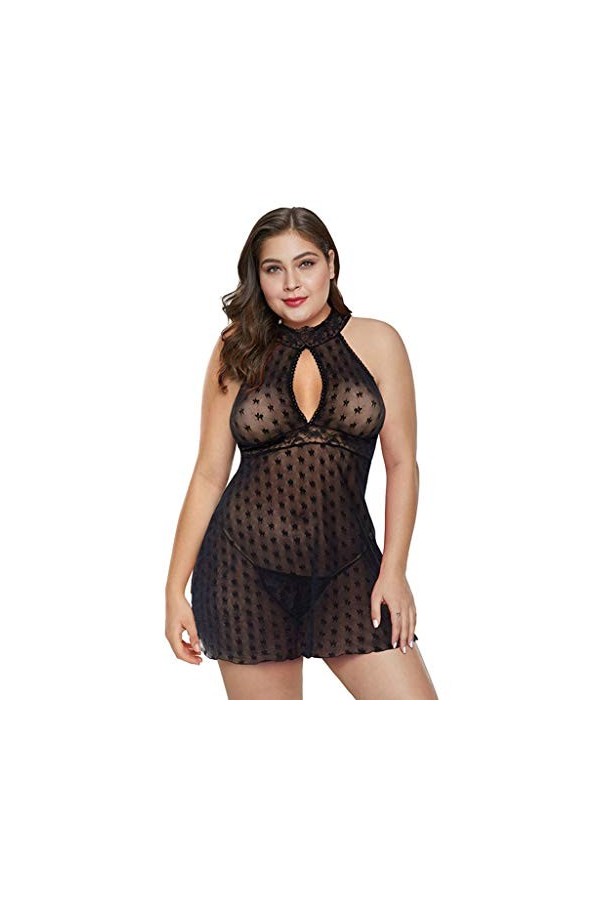Fashion Sexy Femmes Dentelle Sexy Plus Size Lingerie Pajamas 1XL-5XL Plus Size Women Party Dress Vêtements de Soirée, Noir , 