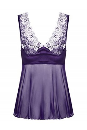 KSDFIUHAG Sexy Porte Jarretelle Robe Transparente pour Hommes Lingerie Mesh Floral Drawstring Sleepwear Gay Lace-Purple_XXL