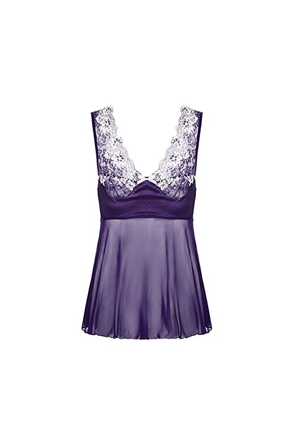 KSDFIUHAG Sexy Porte Jarretelle Robe Transparente pour Hommes Lingerie Mesh Floral Drawstring Sleepwear Gay Lace-Purple_XXL