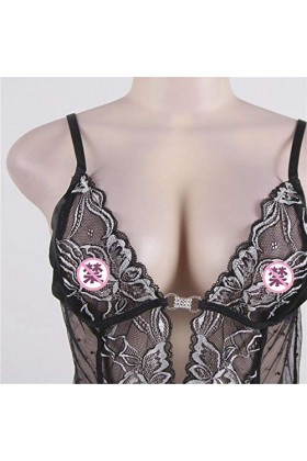 Nuisettes Et Deshabillés Lingerie Sexy Porte-Jarretelles Sexy Pyjama Une Pièce en Dentelle Transparente-Noir_XXXL
