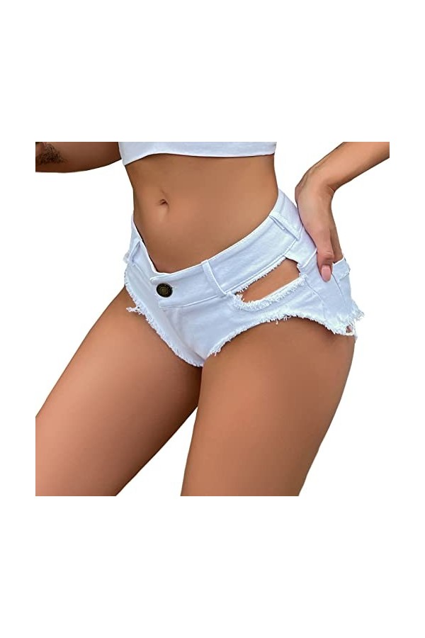 AIEOE Femme Sexy Taille Basse Mini Shorts Jeans Sexy Party Night Club Disco Taille XS-XXL, Blanc B, XL
