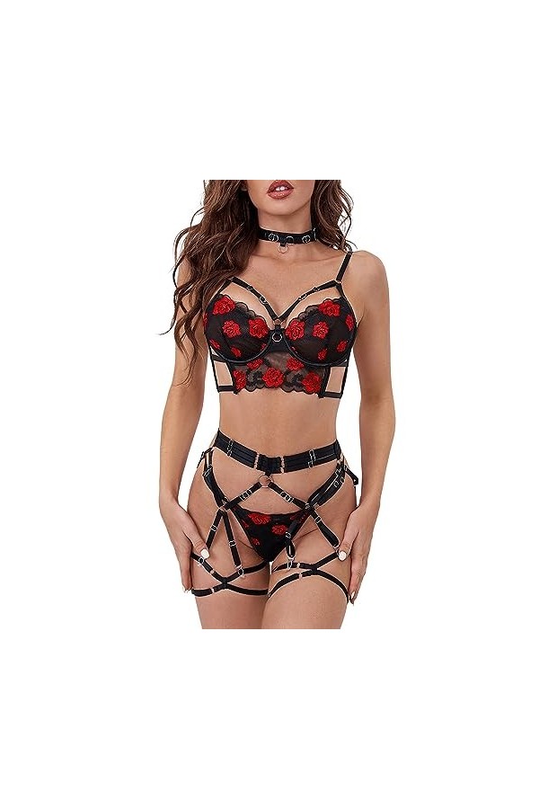 Bluelucon Tenue sexy pour femme - Lingerie sexy - Robe sexy pour femme - Body érotique - Soutien-gorge en dentelle - Pour le 