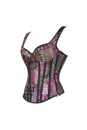 SHANHE Corset Overbust à Bretelles Grande Taille avec Coupe Fermeture à Glissière Corset Floral Jacquard Sexy Serre-Taille Bu