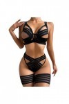 Zshosam Ensemble de lingerie érotique sexy pour femme - Licol sexy en dentelle - 3 pièces - Soutien-gorge et culotte push-up 