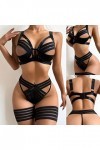 Zshosam Ensemble de lingerie érotique sexy pour femme - Licol sexy en dentelle - 3 pièces - Soutien-gorge et culotte push-up 