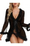 MIAOXIAO Femmes Plume Robe Extra Longue Fourrure Sheer Tulle Robe de Chambre Lingerie Cadea,3,XL