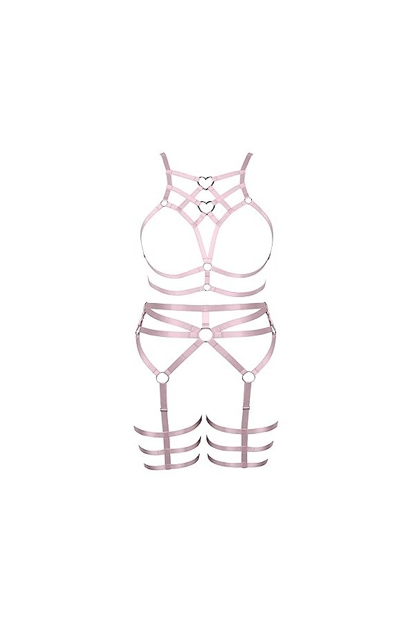 BBOHSS Femmes Bretelles Punk Soutien - Gorge Plus Taille élégant évidé sans Tasse Garter Set Gothique Halloween Rave Party Co