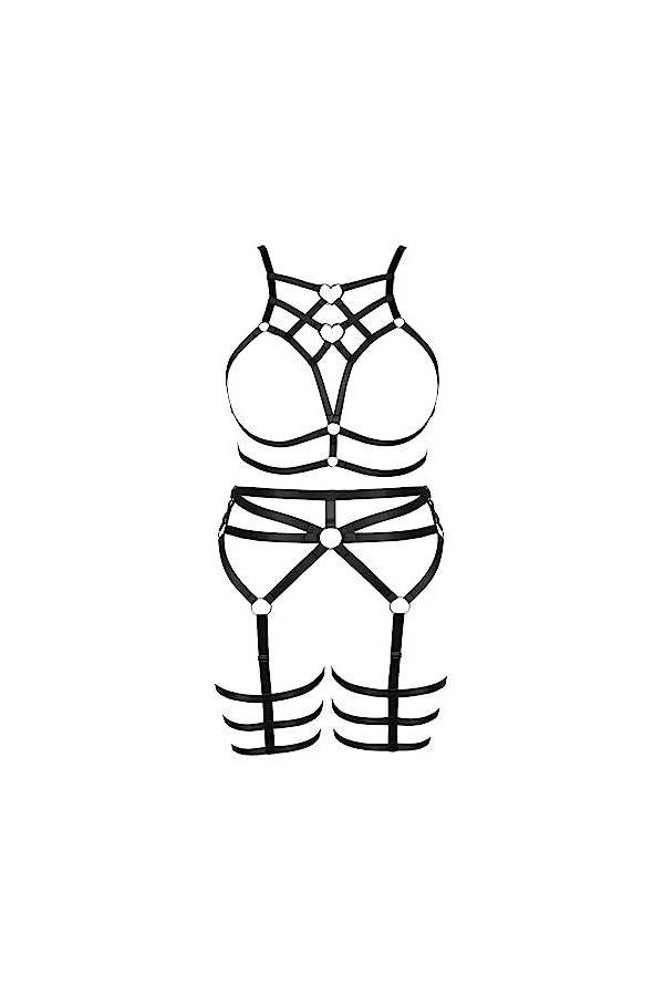 BBOHSS Femmes Bretelles Punk Soutien - Gorge Plus Taille élégant évidé sans Tasse Garter Set Gothique Halloween Rave Party Co