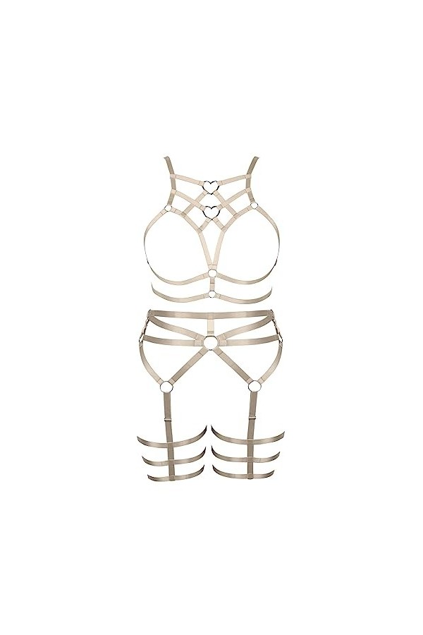 BBOHSS Femmes Bretelles Punk Soutien - Gorge Plus Taille élégant évidé sans Tasse Garter Set Gothique Halloween Rave Party Co