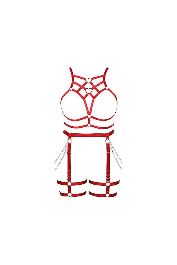 Femmes Body Strap Punk Bra Plus Size Mode Hollow Body Cage Garter Set Gothique Halloween Rave Party Costume Royal Blue 