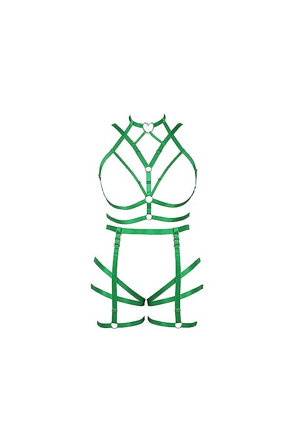 Femmes Body Strap Punk Bra Grande Taille évidée Mode Body Cage Garter Set Gothique Halloween Rave Party Costume Vert Fluores