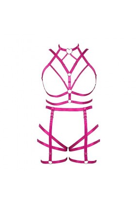 Femmes Body Strap Punk Bra Grande Taille évidée Mode Body Cage Garter Set Gothique Halloween Rave Party Costume Rose Rouge 