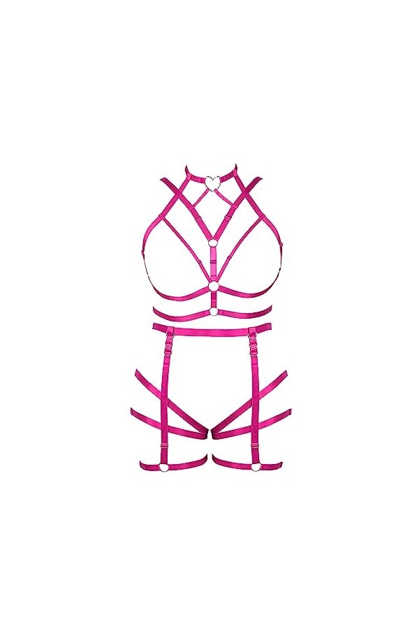 Femmes Body Strap Punk Bra Grande Taille évidée Mode Body Cage Garter Set Gothique Halloween Rave Party Costume Rose Rouge 
