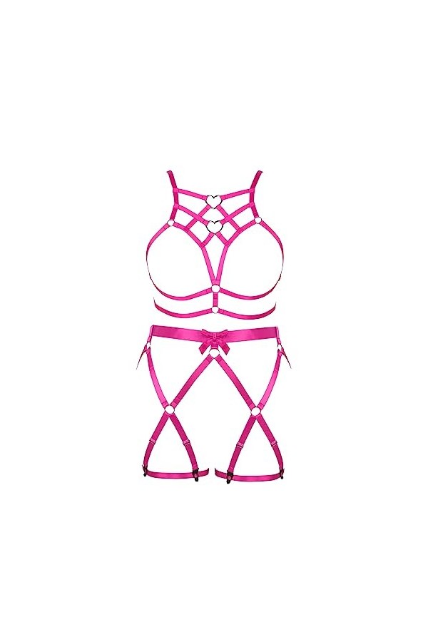 Femmes Body Strap Punk Bra Grande Taille élégant évidé sans Tasse Garter Set Goth Party Halloween Rave Costume Jaune Clair 