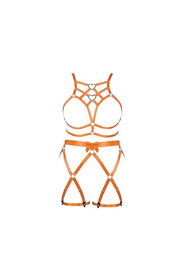Femmes Body Strap Punk Bra Grande Taille élégant évidé sans Tasse Garter Set Goth Party Halloween Rave Costume Jaune Clair 