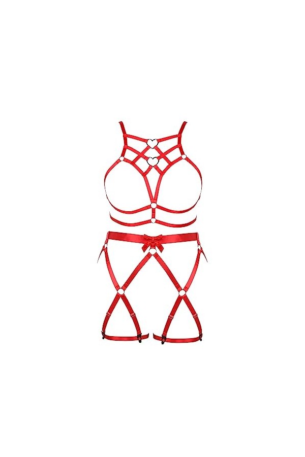 Femmes Body Strap Punk Bra Grande Taille élégant évidé sans Tasse Garter Set Goth Party Halloween Rave Costume Jaune Clair 