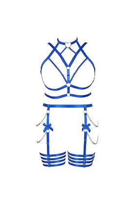 Femmes Body Strap Punk Bra Plus Size Mode Hollow Body Cage Garter Set Gothique Halloween Rave Party Costume Rose Rouge 