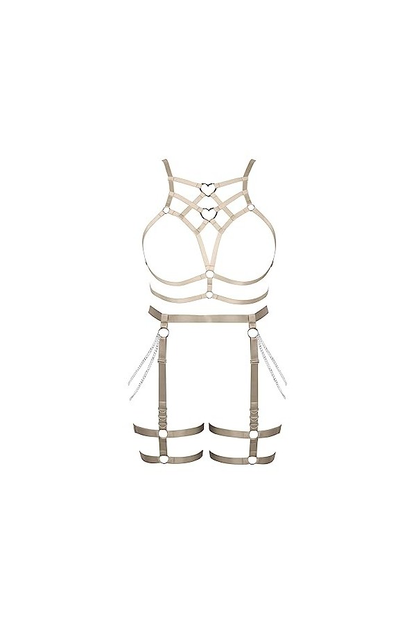 Femmes Body Strap Punk Bra Plus Size Mode Hollow Body Cage Garter Set Gothique Halloween Rave Party Costume Rose Rouge 